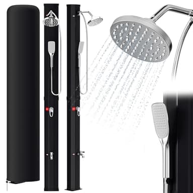 Ansobea Solardusche 35 Liter Solar Gartendusche Inkl Schutzhaube und handbrause, schwenkbarer Duschkopf um 180°, integrierte Fußdusche, max. 60°C Sommerdusche für EIN erfrischendes Duscherlebnis