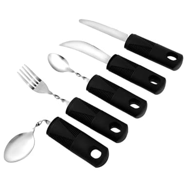 5 cubiertos Parkinson flexibles, con mango antideslizante, 2 cuchillos de 20/16 cm, 2 cucharas de 20,5/16 cm, 1 tenedor de 20 cm, para pacientes con enfermedad de Parkinson