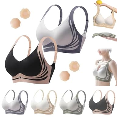 Inspirationp Super Gather Bra, Sujetador Deportivo Push-up inalámbrico Transpirable, antiflacidez, (Blue+Black,L)