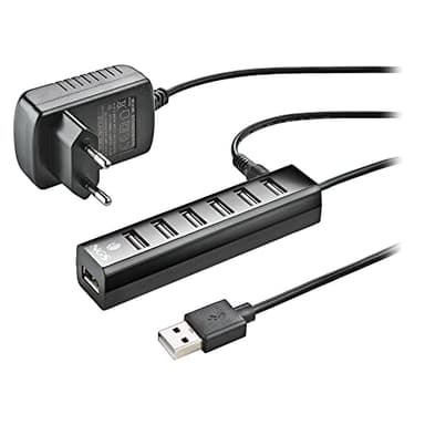 NGS IHUB7 Tiny - Hub USB 2.0 con 7 Puertos y Adaptador de Corriente 5V/1A, Compatibilidad Universal, “Plug and Play