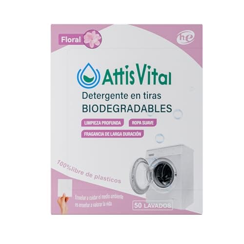 “Attisvital Detergente en Tiras para Lavadora (50 Lavados) - Detergente Ecológico, Hipoalergénico,Vegano, con Efecto Suavizante - Ropa Limpia y Suave, Respetuoso con el planeta”(Floral)”