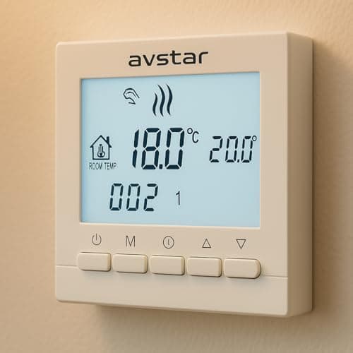 AVStar - Termostato Inteligente Digital programable para calefacción de calderas de Gas - Pantalla LCD para Facilidad de Control y programación (Blanco)