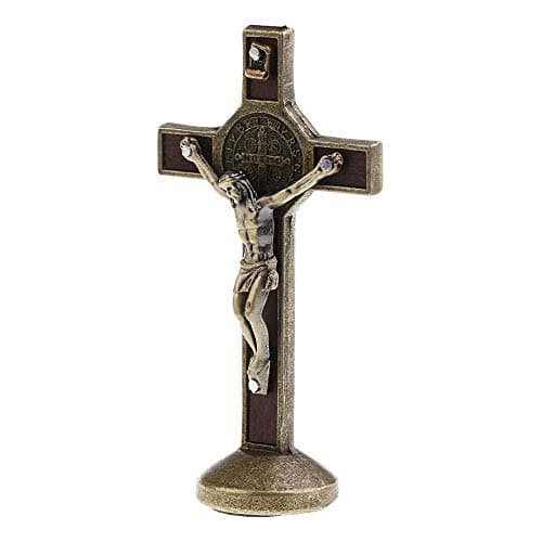 POFET Figura de crucifijo de Jesucristo para decoración de capilla de coche, hogar, color bronce
