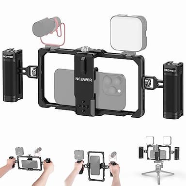 NEEWER Kit de vlogging para teléfono Mejorado, estabilizador de vídeo con Doble Agarre, Ranura de Clip de micrófono inalámbrico para Tiktok/Youtube, Compatible con SmallRig iPhone 14 Pro MAX 13 Pro