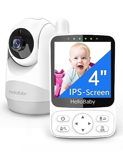 HelloBaby 4" Camara Vigilancia Bebe, 29 Horas de batería Vigilabebes con Camara, Zoom Digital Doble 350°/120°,visión Nocturna infrarroja, Modo Eco