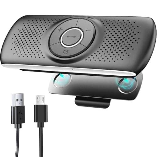 Manos Libres Coche Bluetooth 5.0 con Clip, Ranura para Tarjeta TF, Micrófono Integrado, Compatible con Siri y Google Assistant, para Música, GPS y Llamadas