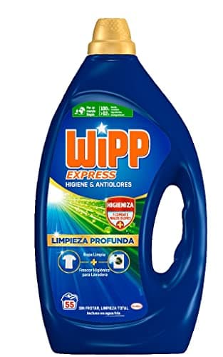Wipp Express Limpieza Profunda Higiene y Antiolores (55 lavados), detergente líquido quitamanchas para lavadora, para coladas higiénicamente limpias