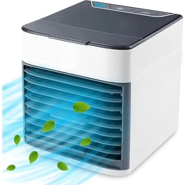 Ventilador de Mesa Silencioso y Portátil, Ventilador de Mesa Potente sin Ruido con Luz LED 4 en 1, Aire Acondicionado Humidificador, Purificador, 3 velocidades, Ideal para Hogar, Oficina y Viajes