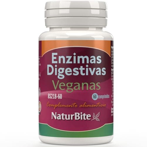 NaturBite Enzimas Digestivas Veganas 60 comprimidos Mejora del proceso digestivo facilitando la descomposición y absorción de los nutrientes de los alimentos.