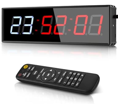PELLOR Temporizador de Gimnasio Sports Timeter, 1.5" Temporizador Intervalos Fitness LED Programable con Cronómetro,Brillo Ajustable, Reloj de Entrenamiento con Control Remoto para Casa Garaje Externo