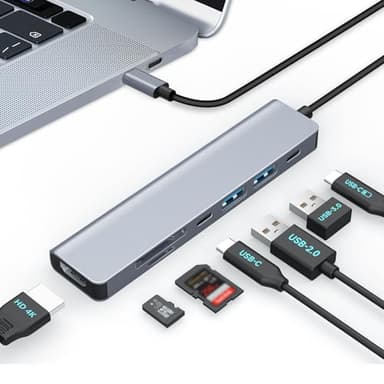 Moman Docking Station USB, Hub USB C 7 en 1 con 100W PD, 4K@30Hz HDMI, 5Gbps USB 3.0, USB 2.0, USB C, Lector de Tarjetas SD/TF para Ratón, Teclado, Disco U, Disco Duro, Móvil