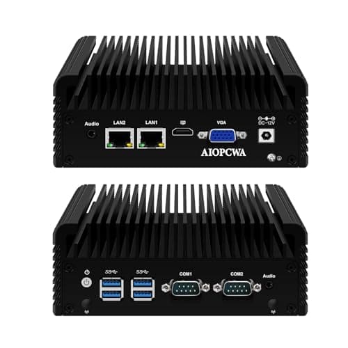 AIOPCWA Fanless Mini PC, Celeron N2840 Industrial Computer, 2 Port Gigabit/1000M LAN, 2 × COM RS232 Serial Port, 8GB RAM 128GB SSD, Support Winos, Linux, WiFi/BT, VGA, SIM Slot