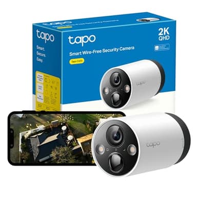 Tapo Cámara inteligente de seguridad sin cables para exteriores, IP65 resistente a la intemperie, visión nocturna a todo color, batería recargable, 2K QHD, detección de IA, funciona con Alexa y Google