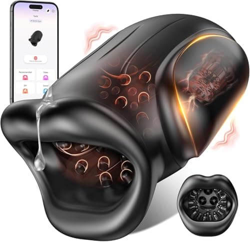 Masturbador Masculino Juguetes Sexuales Hombre, Vibradorador Hombre Juguetes Eróticos con 10 Modos de Vibración & App, En forma de boca Masturbádores Masculino Succión Pene 3D Vagina Vibrador Pareja