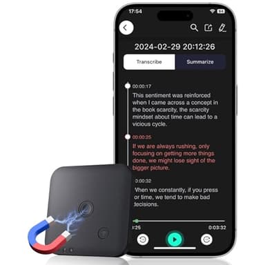 Grabadora de Voz AI - Transcribe y Resume con ChatGPT 4o, 64 GB de Memoria, Soporte para 102 Idiomas, Control por App, Ideal para Clases, Reuniones, Entrevistas y Llamadas