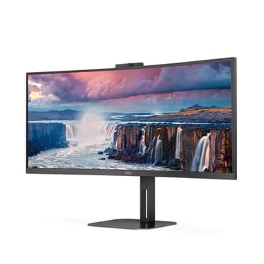 AOC CU34V5CW - Monitor QHD curvo de 34 pulgadas,100Hz, VA, WebCam, USB-C Docking,65W , USB Hub, ajustable en altura, altavoces (3440 x 1440 100Hz, 300 cd/m² , HDMI 2.0/ DP 1.2 / USB-C 3.2 DP alt)