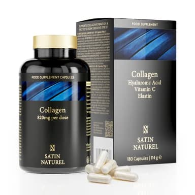 Colageno Hidrolizado Puro + Acido Hialuronico + Vitamina C - ALTA DOSIS - 820 mg de Colageno Marino - Articulaciones, Piel, Cabello, Huesos - Dura 3 meses - Colágeno Hombre y Mujer Satin Naturel