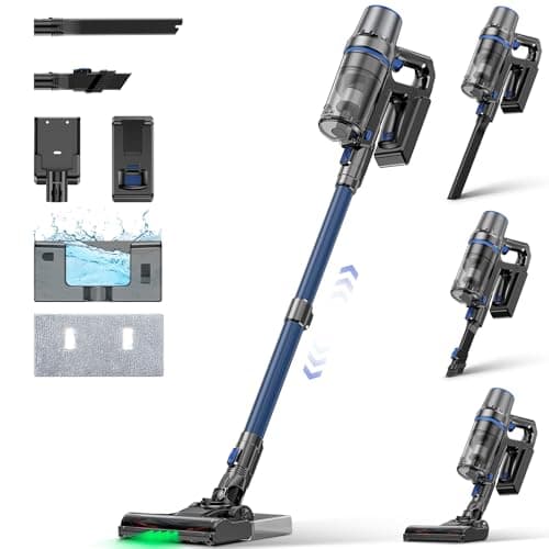 Linkifly Aspiradora sin Cable con Mopa, 550W/45kPa, A10 Aspiradora Escoba sin Cable con Luz LED Verde, Aspira y Friega, Aspirador Inalámbrico Potente para Suelo/Alfombras/Pelos de Mascotas