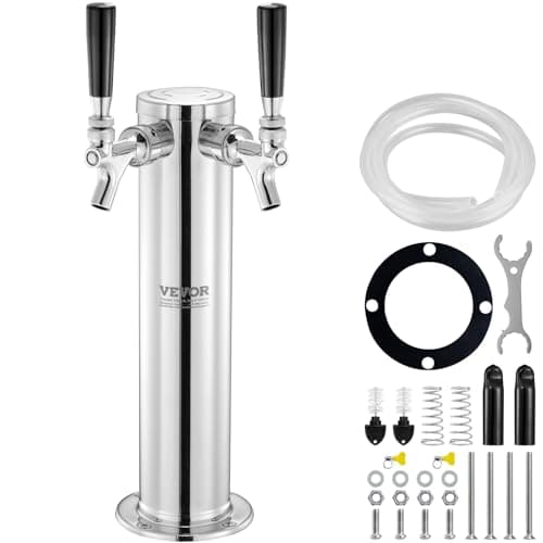 VEVOR Dispensador de torre de cerveza de barril de doble grifo, torre de cerveza de barril de acero inoxidable, kit de torre Kegerator con tubo premontado y vástagos de grifo de cierre automático para