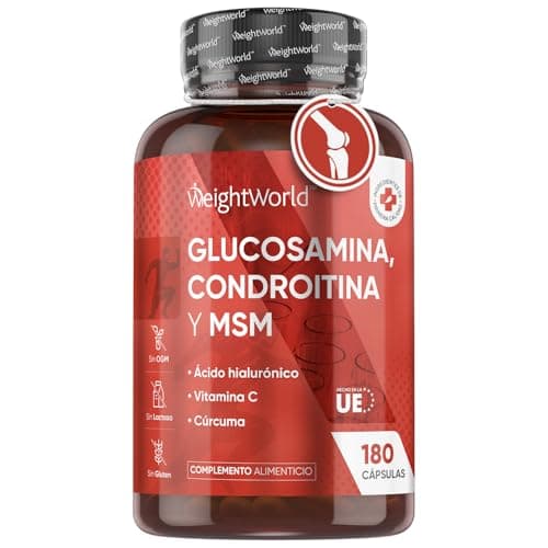 Glucosamina, Condroitina y MSM, 180 Cápsulas, 6 Meses de Suministro - Complejo Reforzado con Ácido Hialurónico, Vit C y Cúrcuma en Polvo para la Movilidad del Hombre y la Mujer, Formación del Colágeno