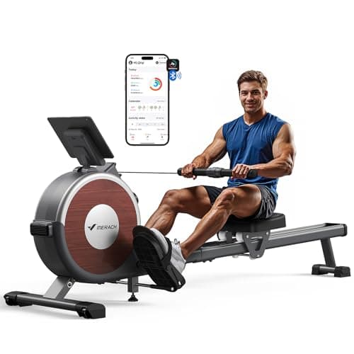 MERACH Maquina de Remo para Casa, 16 Niveles de Resistencia Magnética Máquina de Remo, Actualizar a Rieles Dobles, Ultrasilencioso y Estable, Carga Máxima 158kg, Almacenaje Vertical, Ahorra Espacio