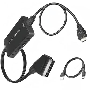 Scart a HDMI Convertidor,Conversor con Cable HDMI y Scart Cable, Adaptador de euroconector a hdmi para TV,Salida de Video y Audio de 720p/1080p para HDTV, BLU-Ray DVD, VCR, VHS, Proyector