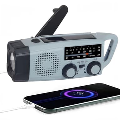 Radio de emergencia, batería de 2000 mAh, batería de manivela, cargador solar, cargador USB, radio AM/FM con alarma SOS, conector de auriculares, linterna, 3 vías de carga, radios de emergencia,