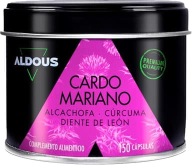Cardo Mariano con CÚRCUMA, Alcachofa, Diente de León y Desmodium - TRIPLE ACCIÓN - 150 Cápsulas Detox - Máxima dosis Depurativa con 80% de Silimarina - Detox Higado, Mejora digestión - Hecho en España