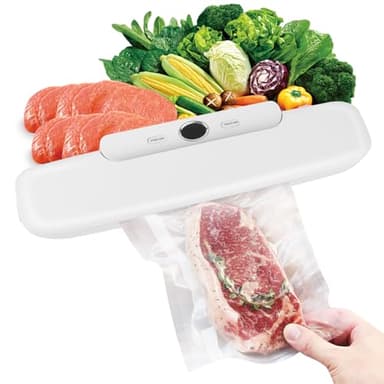 Envasadora al Vacío, Selladora al vacío,Maquina al Vacio de Alimentos Secos y Húmedos, Incluyendo 10 Bolsas de Almacenamiento al Vacío(blanca)