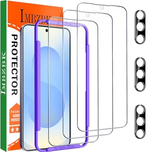 IMBZBK 3 Piezas Protector Pantalla para Samsung Galaxy S25 Plus / S25+ Cristal Templado con 3 Piezas Protector Camara Accesorios, Desbloqueo por Huella Dactilar, Funda de Compatibles