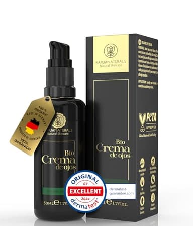 Crema contorno de ojos orgánica alta dosis • 50 ml + Ácido hialurónico • 100% Vegana y Orgánica • Crema contorno de ojos contra arrugas y ojeras • Producido de forma sostenible Cuidado de ojos