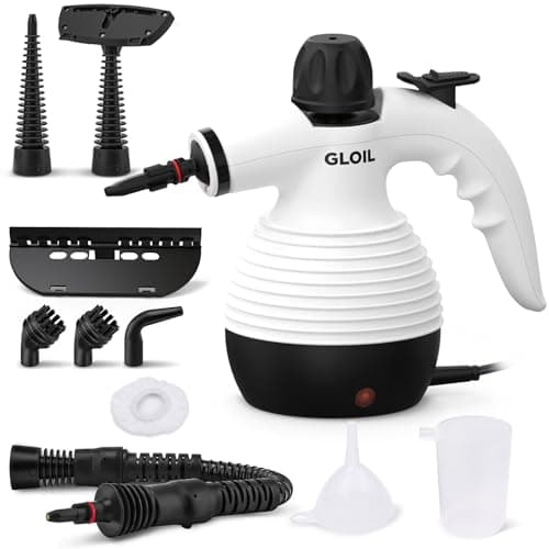 GLOIL vaporeta Limpieza hogar,Limpiador Vapor,vaporeta de Mano,vaporeta Limpieza Sofa,con 10 Accesorios para la Eliminación de Manchas,Alfombras,Cortinas,Asientos Coche,Tapicerias (black) (white)