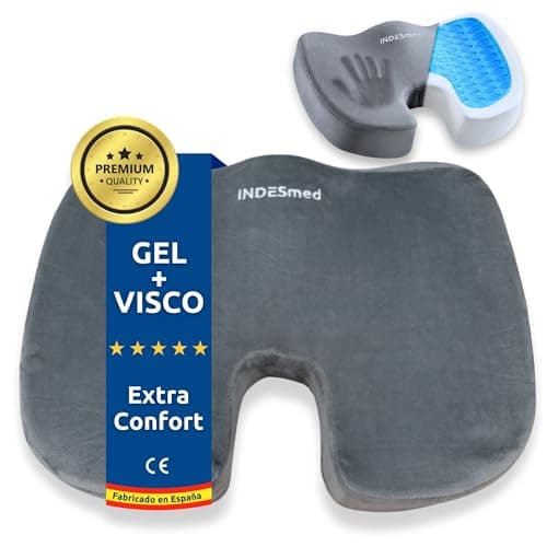 INDESMED Cojín Antiescaras Gel + Viscoelástico de Alta Densidad Premium Memory Foam | Funda Terciopelo Lavable con Antideslizante-Ergonómico, para Oficina, Hogar, Silla de Ruedas, Coche | 45x35x7cm