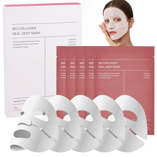 Bio Collagen Mask, 5Pcs Mascarilla Facial Colageno, Mascarilla Bio Colágeno Noche, Bio Collagen Real Deep Mask, Iluminar el Color de La Piel, Reducir las Líneas Finas, Hidratante (A)