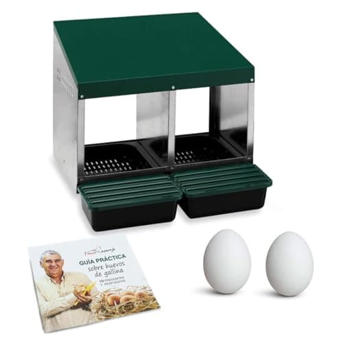 Ponederos para gallinas + 2 Huevos Falsos + Guía de Alimentación. Ponedero Eco 2 Huecos