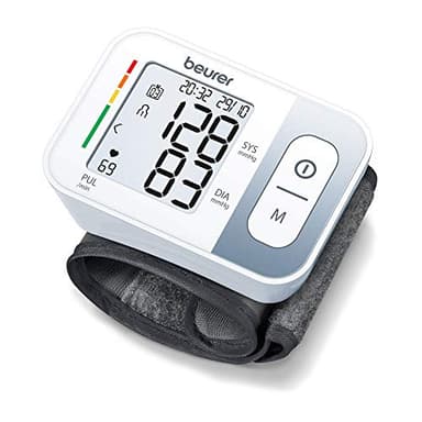 Beurer BC 28 Tensiómetro de muñeca con detección de arritmias, medición totalmente automática de la tensión arterial y el pulso, indicador de riesgo codificado por colores, blanco, 14.5-19.5 cm