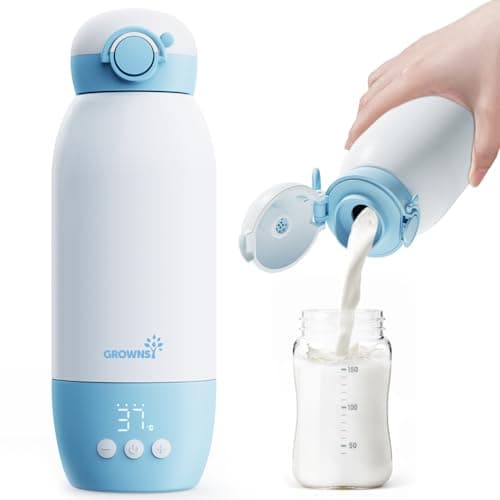GROWNSY Calentador de Biberones Portátil de Viaje Calienta Biberones Eléctrico con Calentamiento Rápido para Leche, Batería de 10000mAh, Capacidad de 600mL y Control de Temperatura.