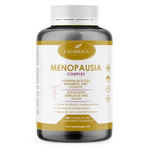 Lazarraga | Tratamiento de la Menopausia | Control de Sofocos | Alivia el Hinchazón Abdominal | Vientre plano | Sin Soja ni Conservantes | Vegano | Tratamiento 3 Meses | 180 Cápsulas Vegetales