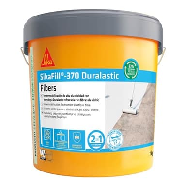 SIKA, Impermeabilización reforzada con fibra, SikaFill 370 Fibers, Gris, Pintura acrílica con fibras de vidrio para impermabilización de cubiertas y terrazas visitables, Puenteo de fisuras, 1kg