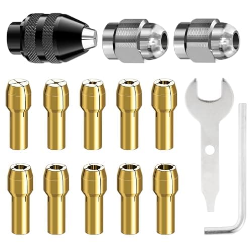 15 Piezas Portabrocas Compatible con Dremel, Accesorios para Herramienta Rotativa, 0,8 a 3,2 mm Sustituye 4486 Portabrocas sin llave, Sustituye 4485 Portabrocas de Latón y Tuercas de Metal