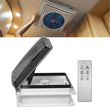 2012 Max Air Ventilador de ventilación de techo para caravanas, Nivel de ruido ultrabajo de escape reversible con sensor de lluvia, ventilador permanente de nivel automático para autocaravana camper