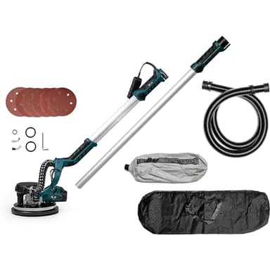 DÜSSELDORF | Lijadora de Pared, 1000W con Sistema Automático de Recogida de Polvo, Accesorio Único para Lijar Techos, 6 Velocidades Ajustables, 12 Discos Lijadores, Luz LED