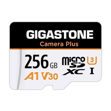 [GIGASTONE] Tarjeta Micro SD de 256 GB, cámara Plus, GoPro, cámara de acción, cámara Deportiva, Alta Velocidad de 100 MB/s, grabación de vídeo 4K UHD, A1 V30 U3 Clase 10, con Adaptador