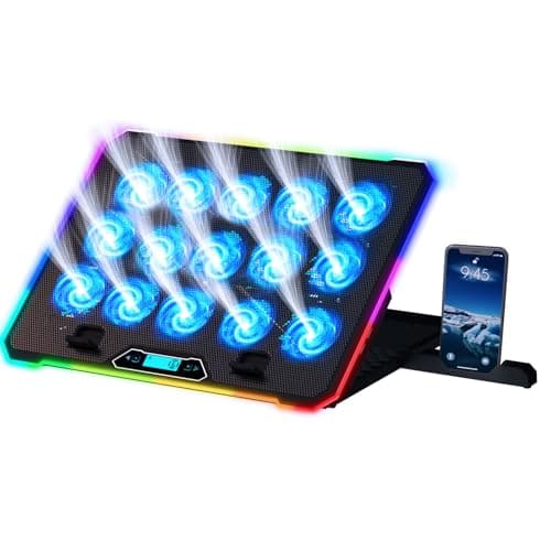 KLIM V15 Base Refrigeradora para Portátil Gaming con 15 Ventiladores + Soporte RGB Estable para Portátil con Ventilador + Compatible hasta 17" + 2 Puertos USB + Soporte para Teléfono