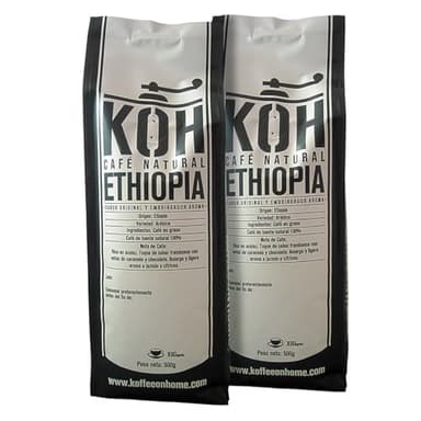 KoffeeONHOME Café Etiopia en Grano Arábica Tueste Natural (2x500 g) 1 kg