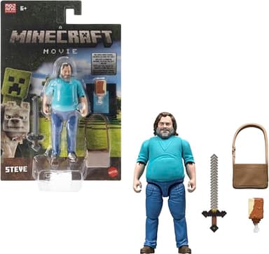 Mattel Minecraft Steve, Conjunto de Figura de acción y Accesorios, Personaje Coleccionable de 10,16 cm Inspirado en “Una película de Minecraft”, JFR57