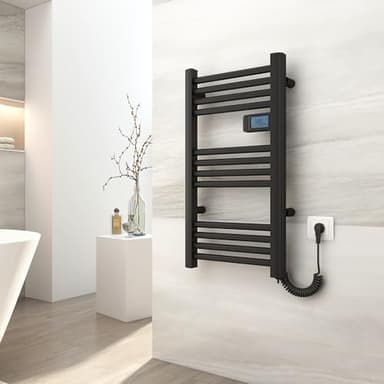 EMKE Toallero electrico baño 75x40 cm,180W, Radiador de Baño con Controlador de Pantalla Digital, Secador de Toallas Eléctrico Recto (Negro)