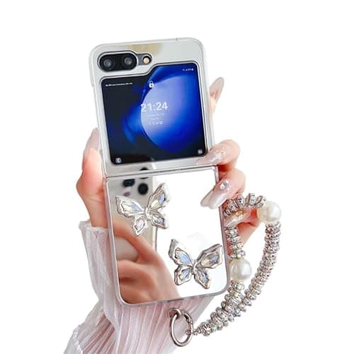 SCJLSDA Funda diseñada para Samsung Galaxy Z Flip 6, bonita funda protectora de espejo brillante con diseño de mariposa, color plateado galvanizado, adecuada para mujeres y niñas