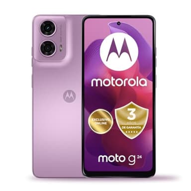 Motorola Moto G24,8GB (4+4GB RAM Boost)/128GB,España,Pantalla HD+6,56",DualCámara(50 MP+2MP),Dolby Atmos,Android 4,5000 mAh con Carga TurboPower 15W (Incluido),Dual SIM,Incluye Funda,Rosa