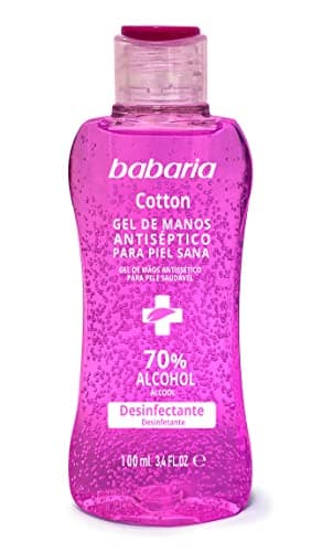 BABARIA - Gel Hidroalcoholico Manos Cotton - 100ml | Bote Pequeño desinfectante manos liquido | Rapida Absorccion | Hidratente | Gel Desinfectante, Con Algodón Y Rosa Mosqueta | Vegano
